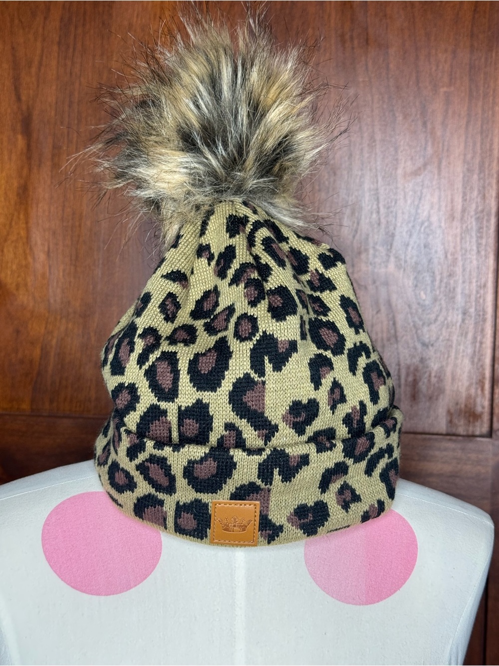 Panache Kids Leopard Pom Beanie - Tan, Brown, Black